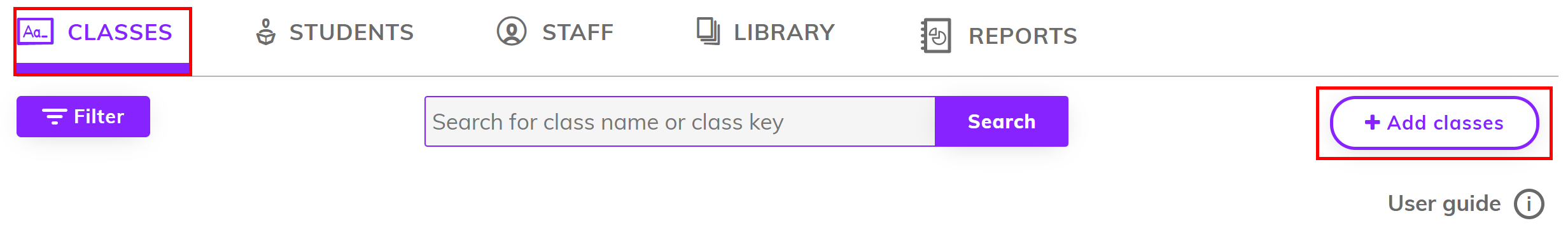How do I create classes as an administrator on Cambridge One - Step 1.png