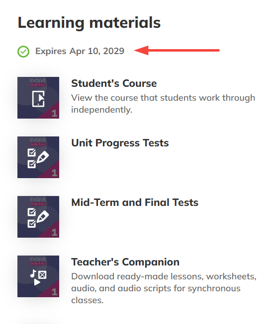 Screenshot of the Learning materials section highlighting the expiration date of a code.png