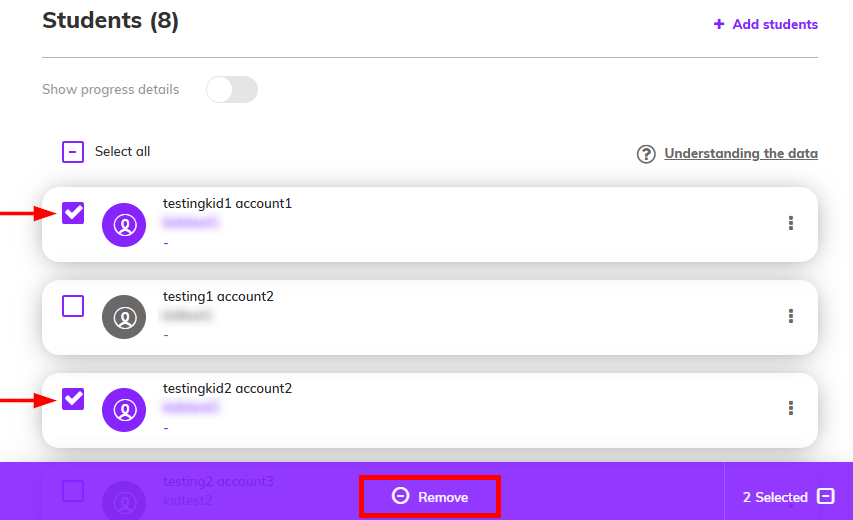 Screenshot showing the boxes ticked next to the students' names, highlighting the Remove button at the bottom.png