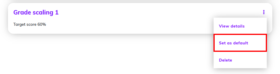 Screenshot showing the drop-down menu next to a grading scale, highlighting the 'set as default' option