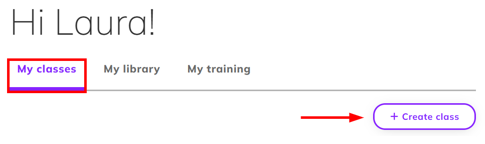 Screenshot highlighting the 'My classes' section and the +Create class button on the right.png