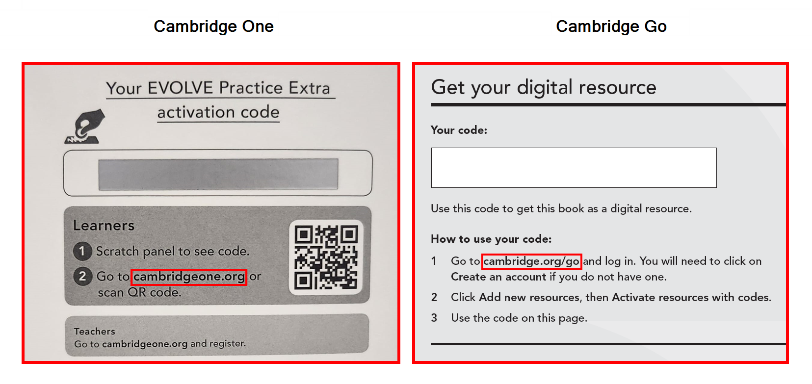Split screenshot showing two images that highlight the correct URL indicating the correct website for code activation